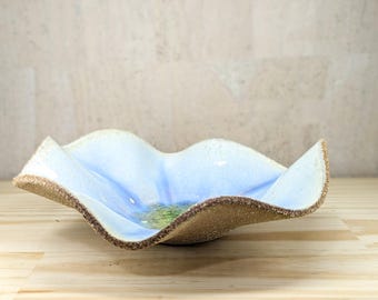 Handmade Wavy Ceramic Bowl | Sculptural Centerpiece | Ikebana Flower Vessel