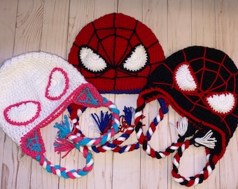 Spiderman Hat~ crochet Spider-Man hat~ Spider-Man~ spin spider ~ ghost spider ~ miles morales ~ Gwen Stacey