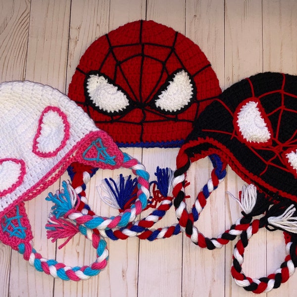 Spiderman Hat~ crochet Spider-Man hat~ Spider-Man~ spin spider ~ ghost spider ~ miles morales ~ Gwen Stacey