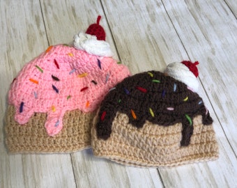 Ice cream Sundae ~ ice cream sundae hat ~ ice crean sundae prop ~ crochet ice cream sundae.