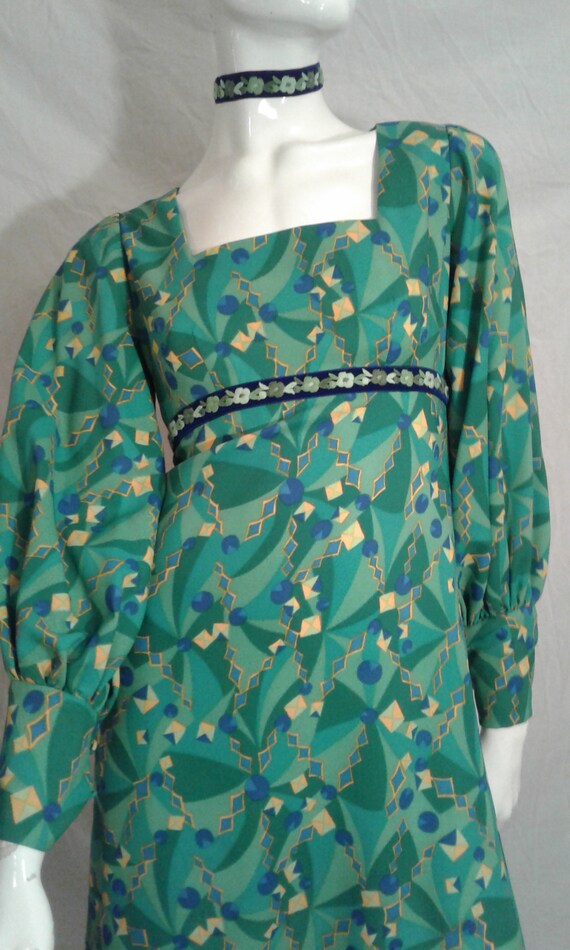 Vintage 1960's Multi Color MAXI DRES Long Sleeve S