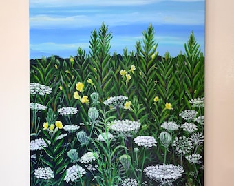 Acrylschilderij Wild Prairielandschap - Galerie gewikkeld 24 x 30" canvas - "Queen Anne's Lace"