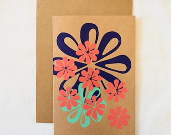 Originele kaartenset met bloemendessin zeefdruk geassorteerd - 8 kaarten + envelop - 101