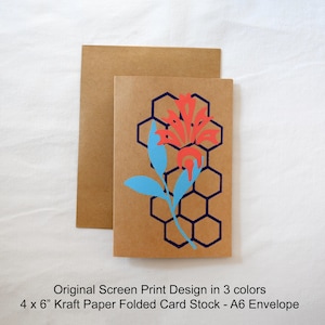 Conjunto de cartões variados com design de flores - Conjunto de 8 cartões + envelopes - 4 designs de 3 cores com design floral original serigrafado - 104