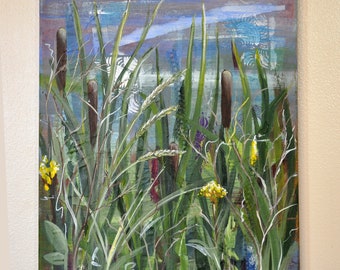 Acrylschilderij wilde lisdodde midwest landschap - 16 x 20" canvas - "Wild Prairie" VI