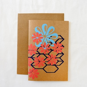 Blumendesign Assorted CARD SET - 8 Karte + Umschlag Set - 4 Designs mit 3 farbigem Siebdruck Original Blumenmuster - 102