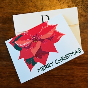 JEU DE CARTES DE NOL Poinsettia - 10 cartes + enveloppe - Motif floral original sérigraphié en 4 couleurs - 110