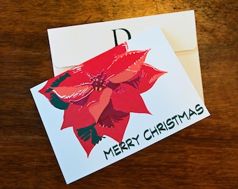 Kerstster kerstkaartenset met zeefdruk - 8 kaarten + envelop - 106