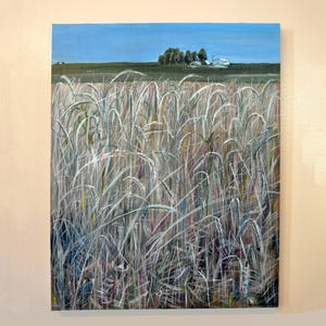 Original Acrylic PAINTING - Farmland Midwest Prairie Landscape Acrylic Painting - Gallery Wrapped 24 x 30&quot; Canvas - &quot;Tall Grass Prairie I&quot;