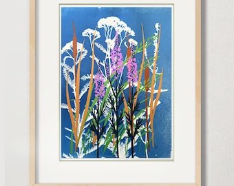 Originele wilde bloem cyanotype zeefdruk - "Prairie Flowers" #7-16