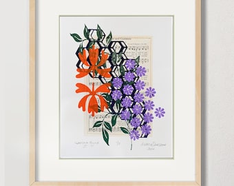 Tuinontwerp op gezangboekpagina Zeefdruk - 9 x 12" - "Garden Hymns III"