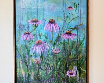 Acrylschilderij paarse zonnehoed - canvas 18 x 24" - "zonnehoed" II
