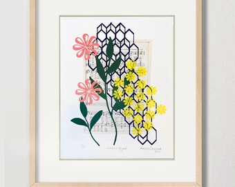 Tuinontwerp op gezangboekpagina Zeefdruk - 9 x 12" - "Garden Hymns I"