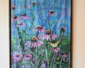 Acrylschilderij paarse zonnehoed - canvas 18 x 24" - "zonnehoed" III