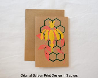 Originele kaartenset met bloemendessin zeefdruk geassorteerd - 8 kaarten + envelop - 105