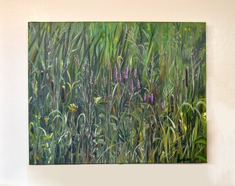 Lisdodde midwest landschap acryl SCHILDERIJ - Gallery gewikkeld 24 x 30" canvas - "Wild Prairie I"