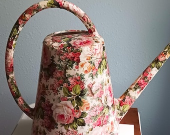 New FRENCH FLOWERS Watering Can 1 Gallon Resin 15x7x12" Hand Collaged Hand Crafted and Sealed