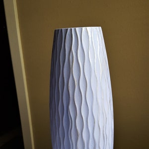 VASE HANDPAINTED WOOD 16 x 8 x 6 &quot; Tall Ice Blue with Silver Accents Mid-Century Mod Retro Look Crystal Coated Weighs 2 lbs Unique!