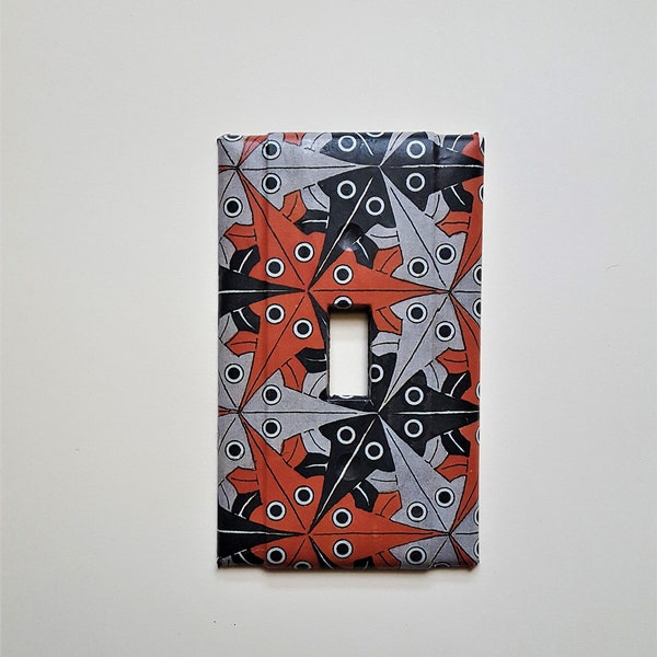 M C Escher SWITCHPLATE Vintage Plastic Mid Century Single Toggle New Old Stock Hand Collaged Vintage Art Paper 4.5 x 2 & 3/4"