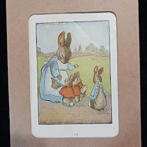 PETER RABBIT Original 1904 Henry Altemus Edition Beatrix Potter Art Print Lithograph Antique Vintage Color Plate Natural Mat  with text page