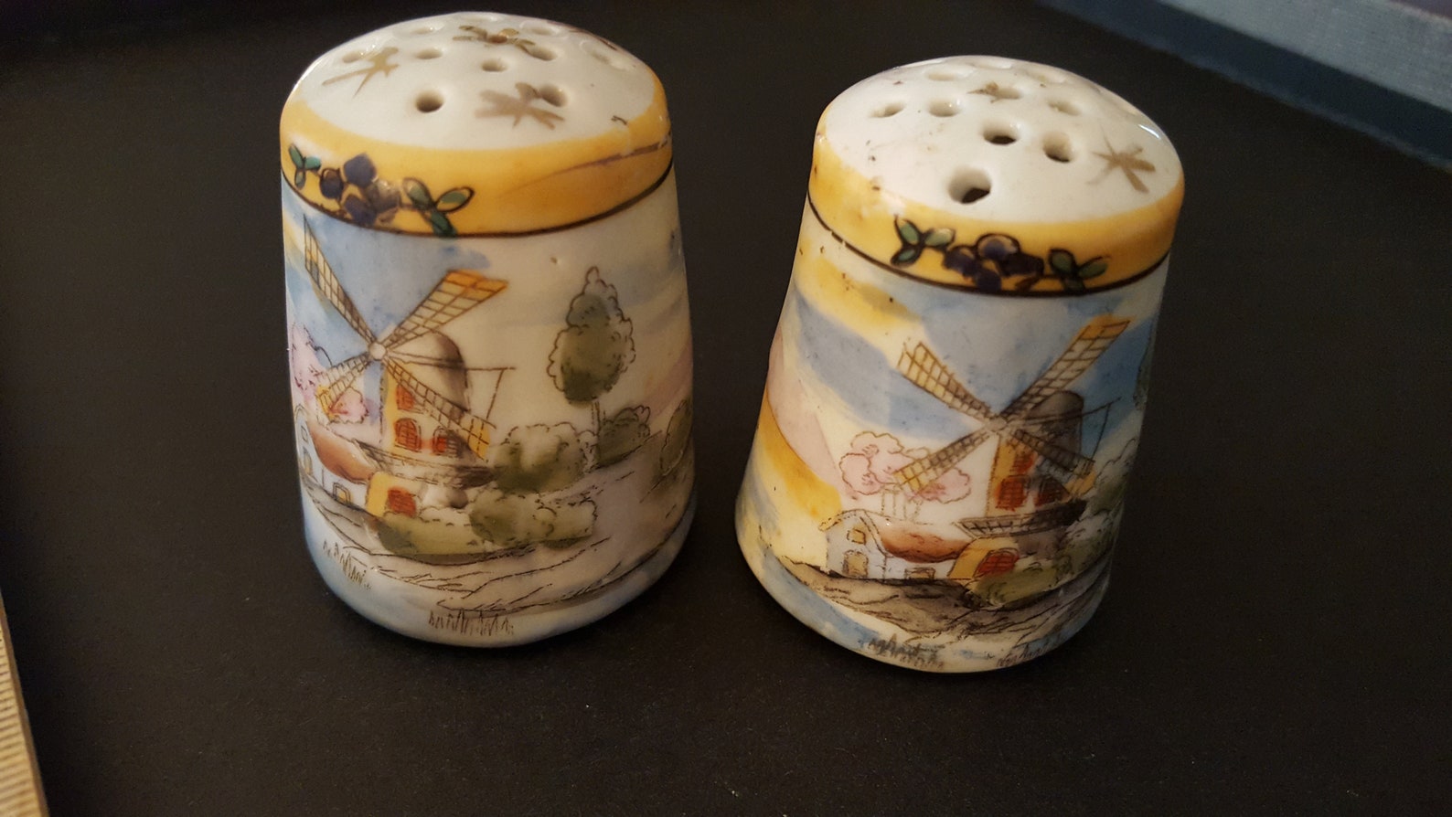 SALT and PEPPER Shakers Dutch WINDMILL Porcelain HandPainted Etsy