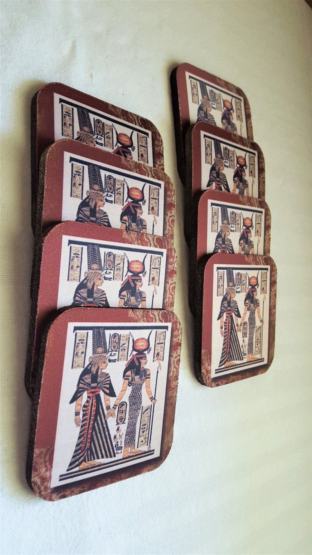 COASTERS 8 Set EGYPTIAN MOTIF Ancient Egypt Soft Recycled Rubber 3.5 X