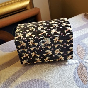 WOOD TRINKET BOX Hand Collaged with Vintage Mid-Century Art Paper, Felt Bottom Metal Hinges Real Coral Feet Seaglass Pull