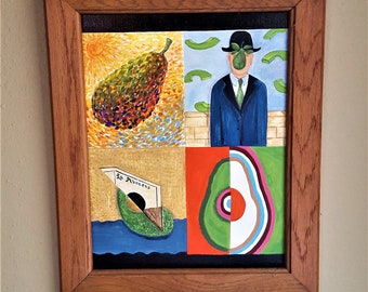 Framed 'AVOCADO ART' Impressionism, Cubism, Surrealism & Modern Abstract Acrylic on Canvas Board 14 x 11 " Oak 2" Frame Original Art Only 1