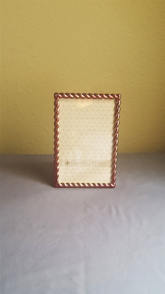PHOTO Frame 4 x 6" Hand Painted ROSEGOLD Like Finish Transparent Hard Coat Glass Facing Tabletop or Wall Ready Velvet Backing In Original