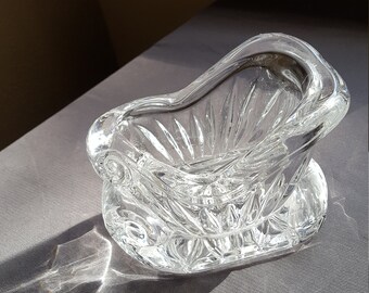 Cut GLASS SLEIGH Candy DIsh Holiday Decor Serving Bowl 5 x 3 Inches Holds Votive Candle Excellent Vintage Condition Heavy Part Crystal