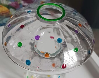 GLASS MUSHROOM Bud Vase 5" high Upcycled Hand painted Translucent Glass Paint  Baked and Sealed Exterior Only