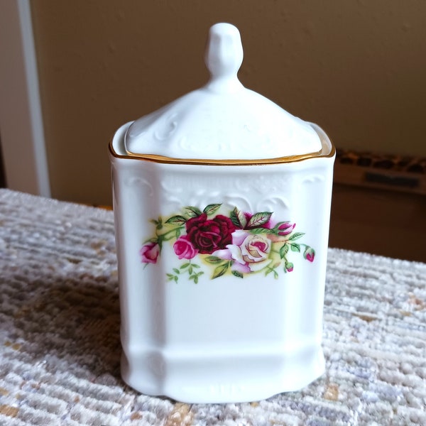 Porcelain Jar Bo Ho Chic Old World Countess Collection Bernadotte Bohemian Art - Floral Ceramic Container with Lid Mint Vintage Condition