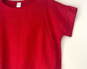 T-shirt à manches courtes en lin rouge HOLLY VENTE 40 % de réduction sur le marché T-shirt - T-shirt carré en lin - Haut en lin - T-shirt en lin - Haut en lin pour femme