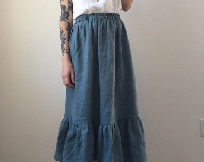 SALE Ready to Ship MEADOWLARK Linen Midi Skirt / Linen Petticoat SPRUCE ...