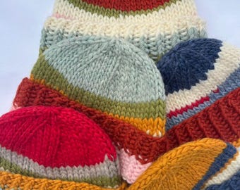 100% Wool One of a Kind Hand Knit Adult Hat - Sailor Cap - Beanie