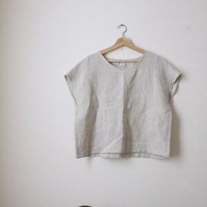 TERRA Linen Boxy Top, Round Neck, 100% Flax Linen, Women's Tee Shirt Made to Order