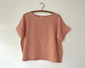 Ready to Ship MARKET Tee - Linen Boxy Tee - Minimalist Linen Top - Minimalist Fashion - Linen T-Shirt