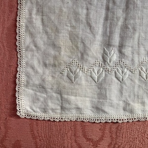 Darling Antique Baby Bib, Embroidered Cotton with Lace Trim - Batiste Christening Bib