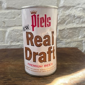 1970s Piels Real Draft Premium Beer Can, Piel Bros Willimansett, MA -  12 oz Steel Pull Tab beer can, breweriana