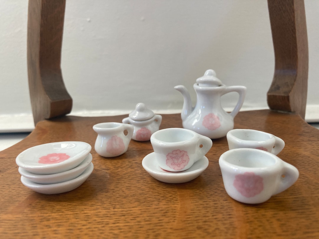 Dollhouse Tea Party Doll House Tea Set, Ceramic, Flower Pattern - Etsy