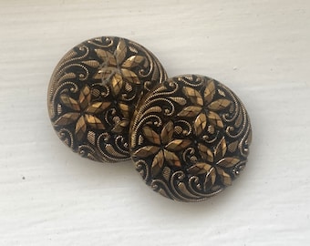 Black and Gold Luster Buttons - 7/8 inch - vintage buttons, unique buttons, vintage sewing