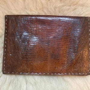 Genuine Lizard Skin Bifold Wallet, Hand Stitched, Made in Somalia, 70s - exotic leather, vintage wallet
