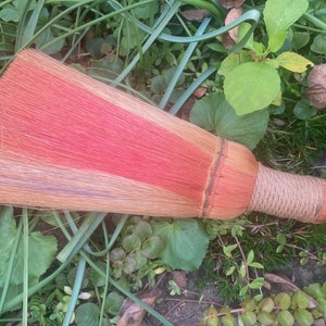 Mid-Century Grass Whisk Broom, hand-made, hand-dyed - vintage hand broom