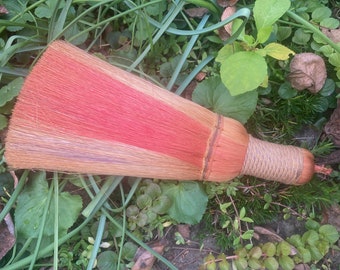 Mid-Century Grass Whisk Broom, hand-made, hand-dyed - vintage hand broom