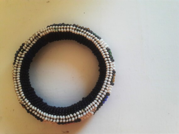 Zulu Beaded Bangle Bracelet, glass beads, trade beads, seed beads View 3