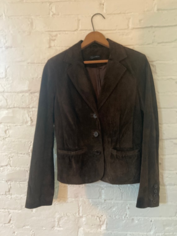 Excellent Brown Suede Blazer by Context - leather 