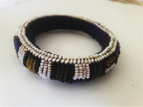 Zulu Beaded Bangle Bracelet, glass beads, trade beads, seed beads