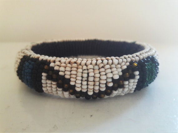 Zulu Beaded Bangle Bracelet, glass beads, trade beads, seed beads View 2