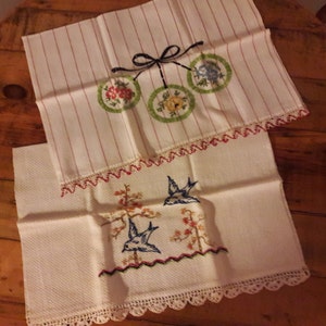 Hand Embroidered Linen Tea Towel, 1950&#39;s, Mid Century