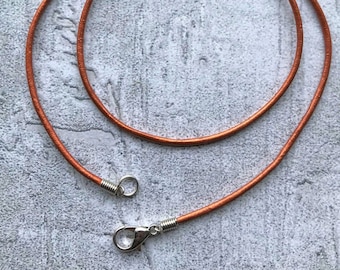 2mm Metallic Light Copper Round Leather Cord Necklace w/ Silver Lobster Clasp • Length 13", 14", 15", 16", 18", 20", 22", 24", 27", 30"